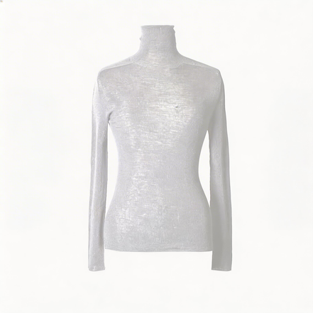 Sheer Knit Turtleneck — Ivory / Noir / 092501B