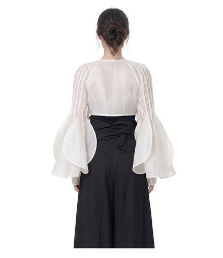 Sculptural Organza Sleeve Blouse / 4083101