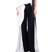 Monochrome Pleated Panel Wide-Leg Trousers / 3052003