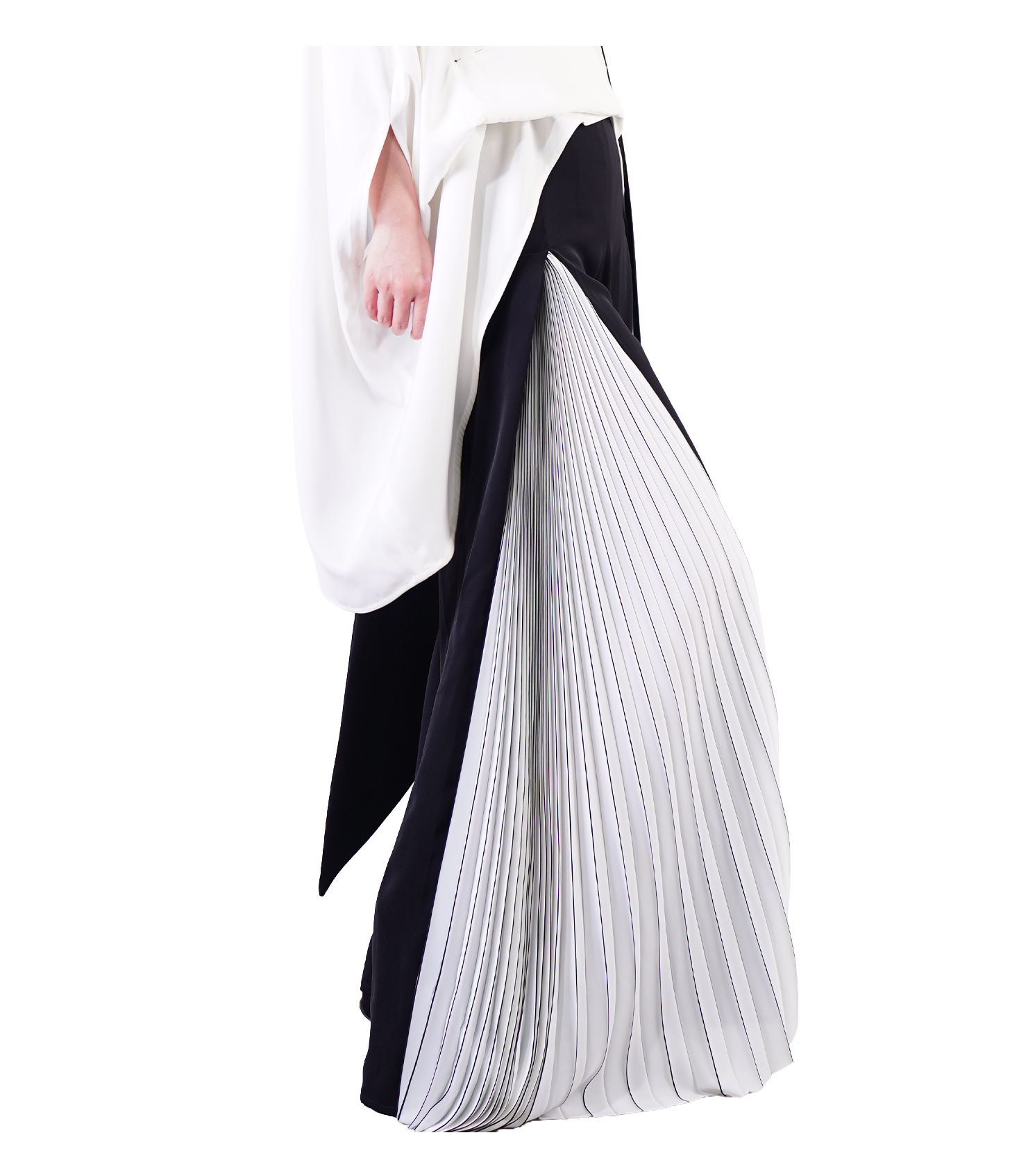 Monochrome Pleated Panel Wide-Leg Trousers / 3052003