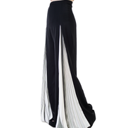 Monochrome Pleated Panel Wide-Leg Trousers / 3052003