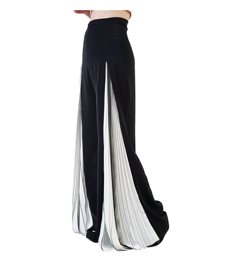 Monochrome Pleated Panel Wide-Leg Trousers / 3052003