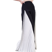 Monochrome Pleated Panel Wide-Leg Trousers / 3052003
