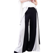 Monochrome Pleated Panel Wide-Leg Trousers / 3052003