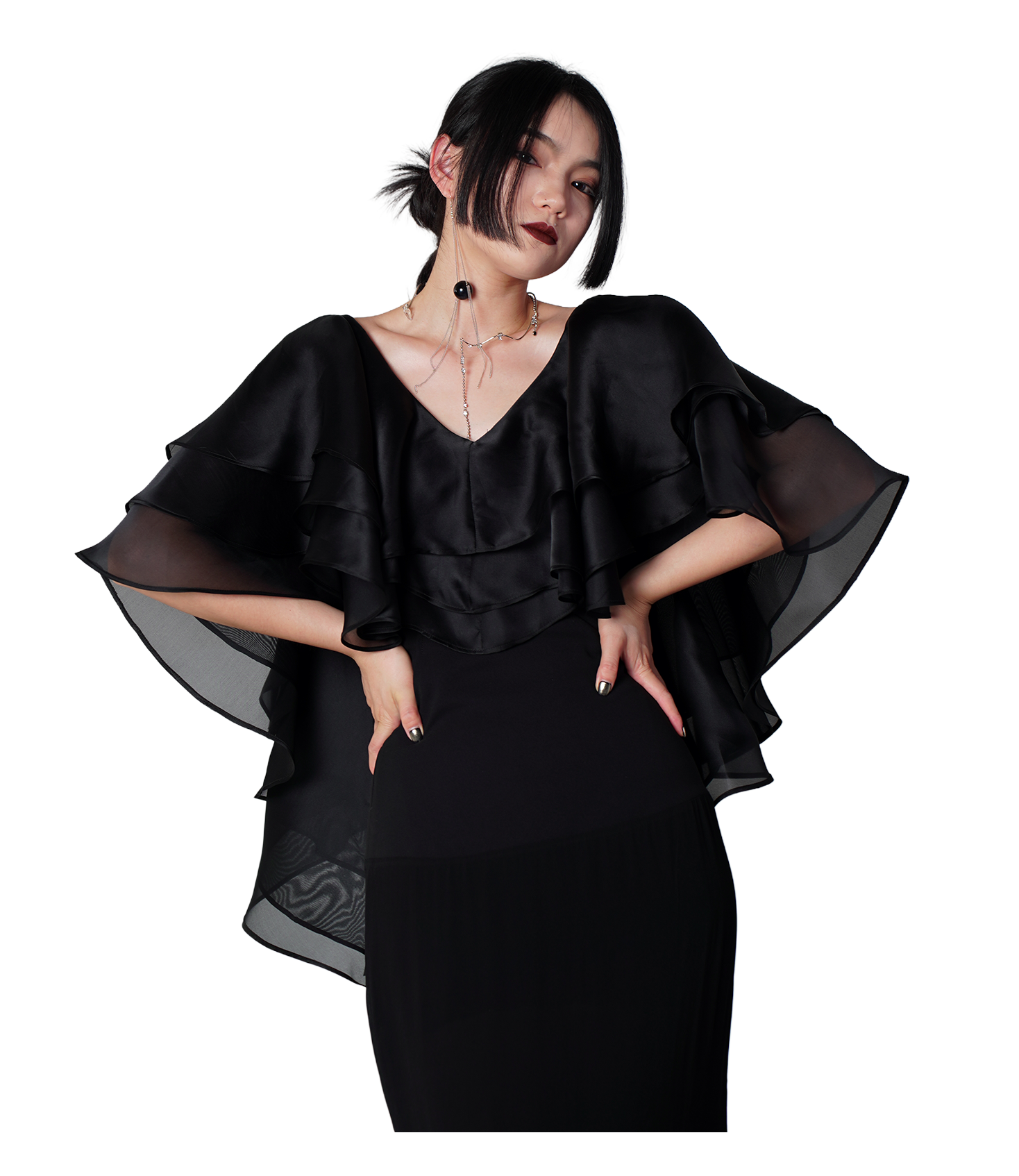 Tiered Organza Ruffle Cape Top / 3061401