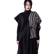 Asymmetric Stripe-Panel Cape Maxi Top / 3102203