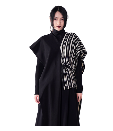 Asymmetric Stripe-Panel Cape Maxi Top / 3102203