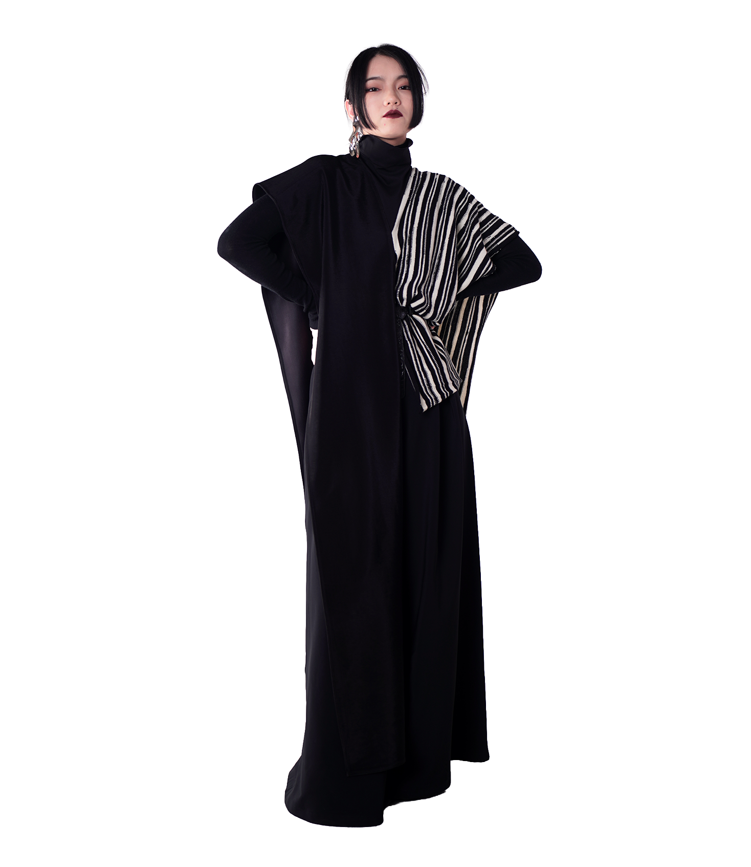 Asymmetric Stripe-Panel Cape Maxi Top / 3102203