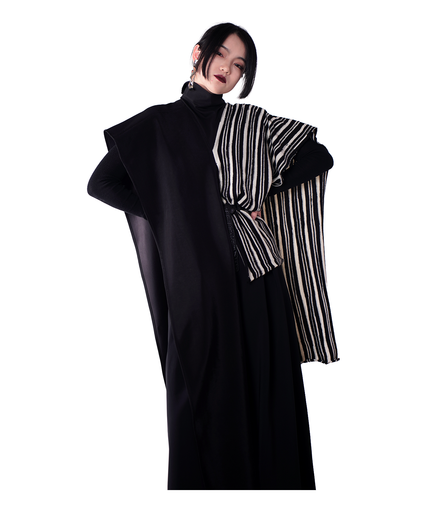 Asymmetric Stripe-Panel Cape Maxi Top / 3102203