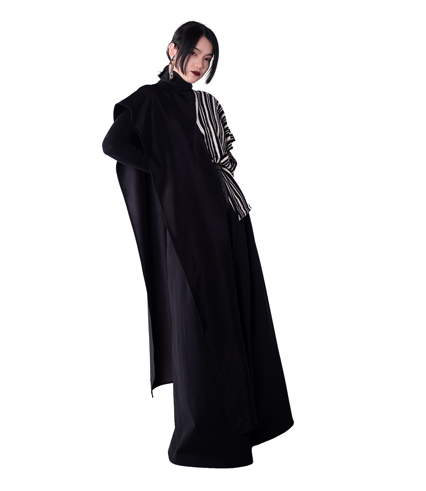 Asymmetric Stripe-Panel Cape Maxi Top / 3102203