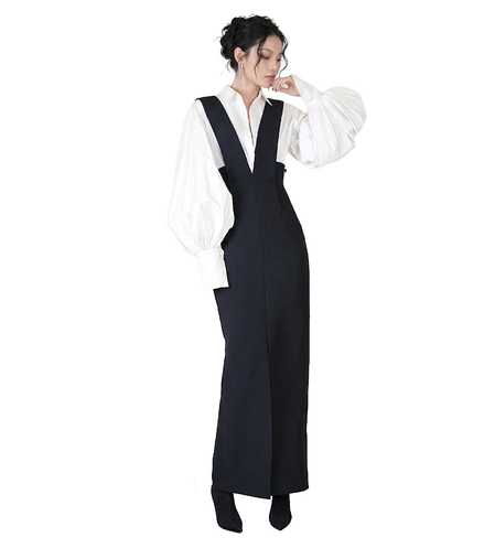 Monochrome Pinafore Maxi Dress / 3122301
