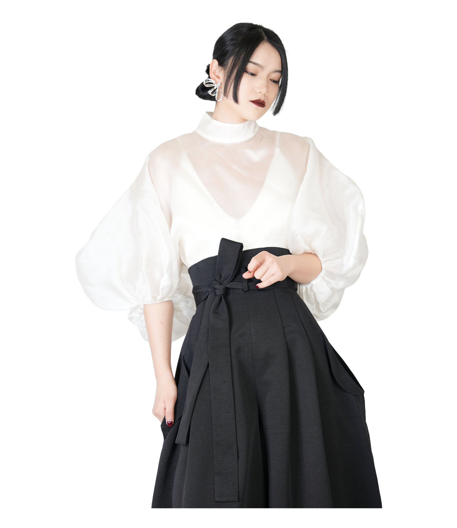 Revenant Lantern-Sleeve High-Neck Top / 4030206