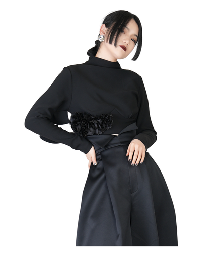 Rose Hem Mock-Neck Cropped Top / 4030702