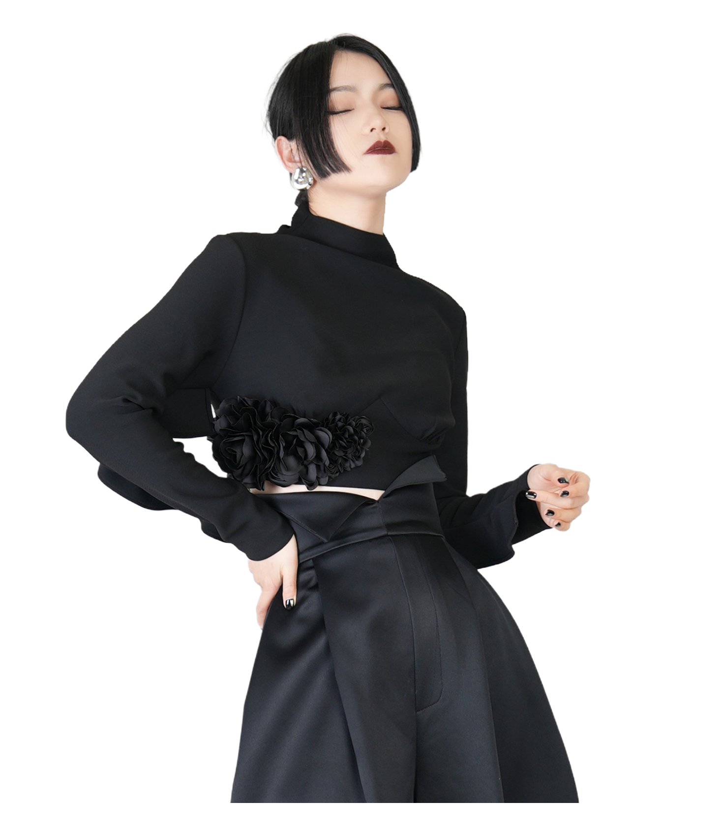 Rose Hem Mock-Neck Cropped Top / 4030702