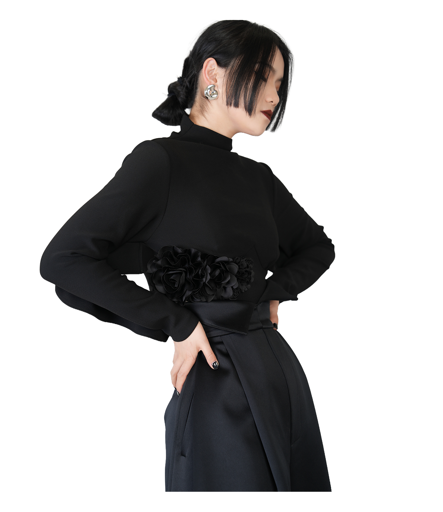 Rose Hem Mock-Neck Cropped Top / 4030702