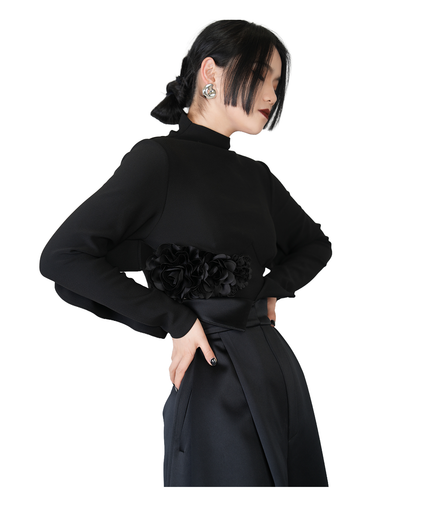 Rose Hem Mock-Neck Cropped Top / 4030702