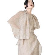 Champagne Jacquard Draped Cape Top / 4041301
