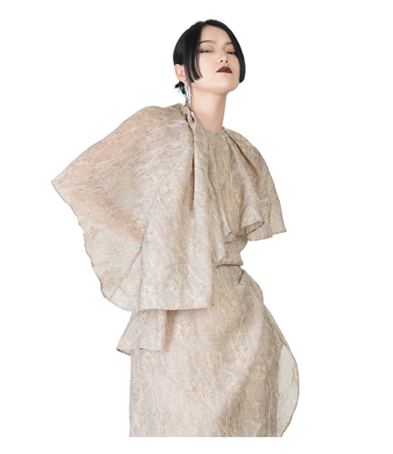 Champagne Jacquard Draped Cape Top / 4041301