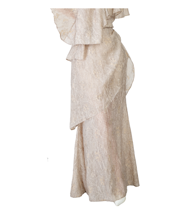 Champagne Jacquard Layered Mermaid Maxi Skirt / 4041301