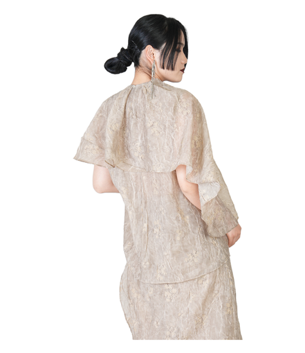 Champagne Jacquard Draped Cape Top / 4041301