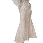 Champagne Jacquard Layered Mermaid Maxi Skirt / 4041301