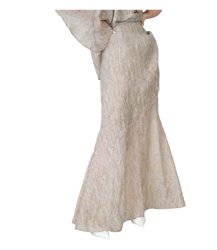 Champagne Jacquard Layered Mermaid Maxi Skirt / 4041301
