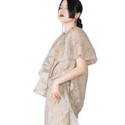 Champagne Jacquard Draped Cape Top / 4041301