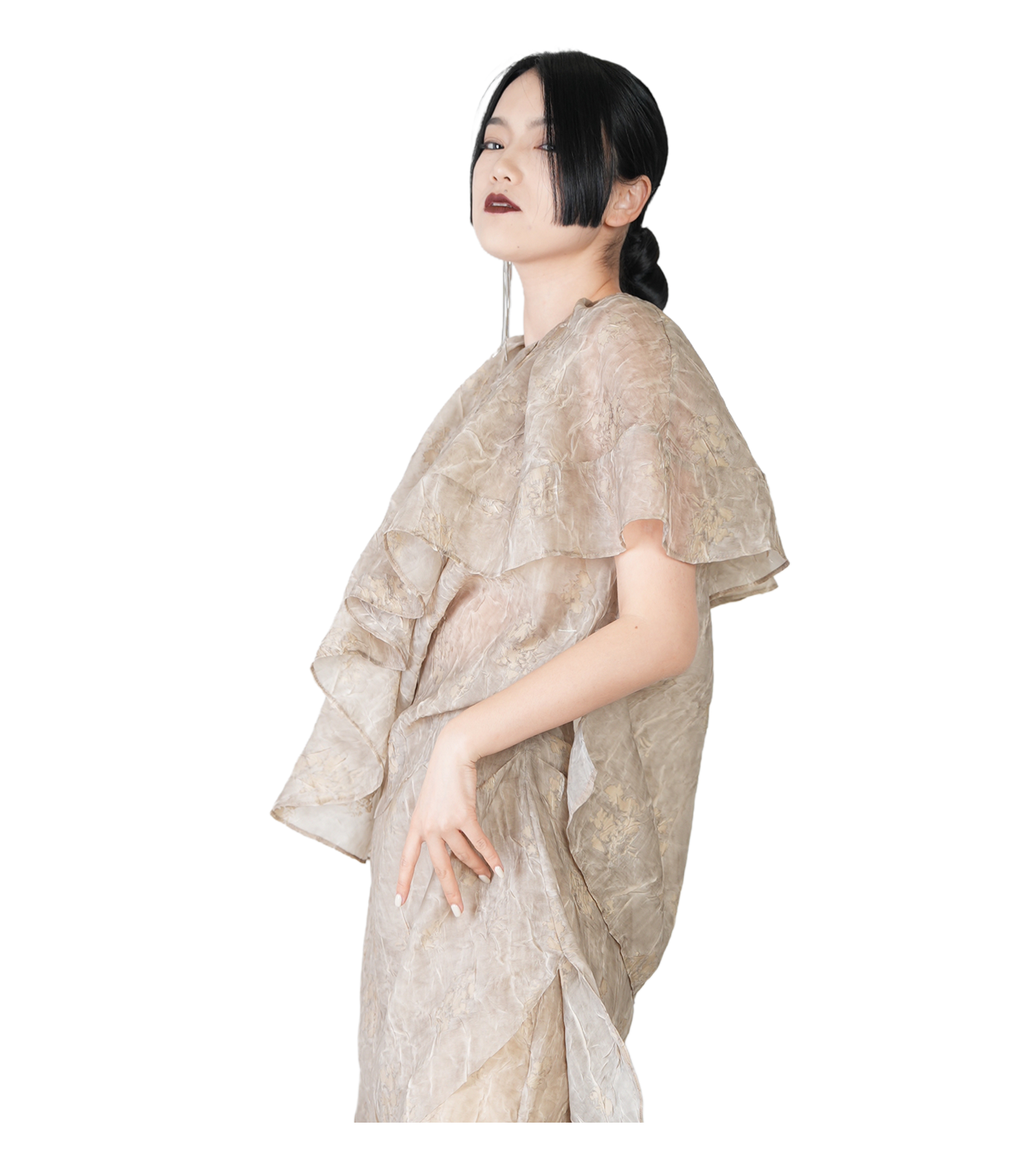 Champagne Jacquard Draped Cape Top / 4041301