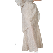 Champagne Jacquard Layered Mermaid Maxi Skirt / 4041301