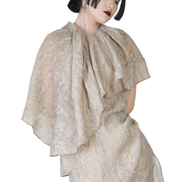 Champagne Jacquard Draped Cape Top / 4041301