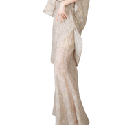 Champagne Jacquard Layered Mermaid Maxi Skirt / 4041301