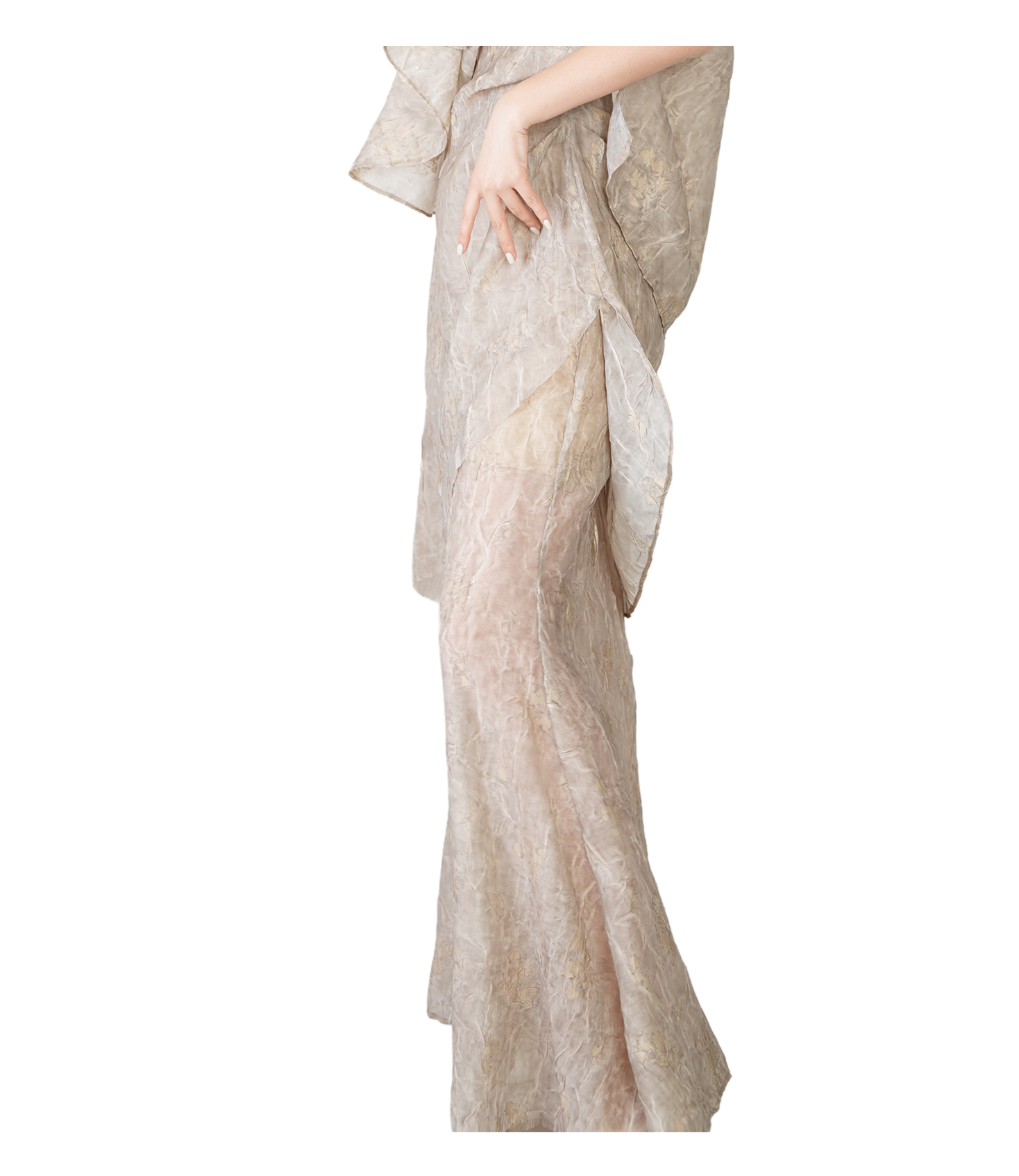 Champagne Jacquard Layered Mermaid Maxi Skirt / 4041301