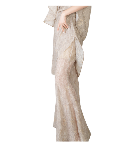 Champagne Jacquard Layered Mermaid Maxi Skirt / 4041301