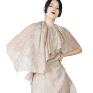 Champagne Jacquard Draped Cape Top / 4041301
