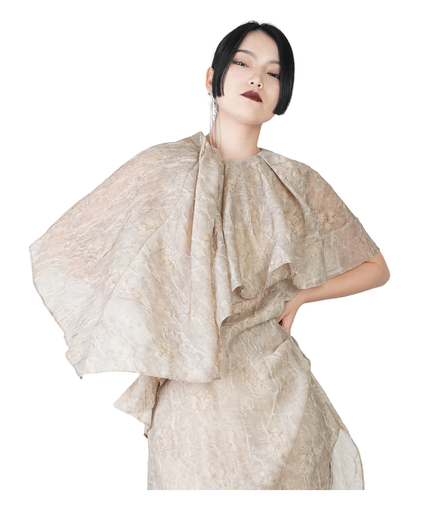Champagne Jacquard Draped Cape Top / 4041301