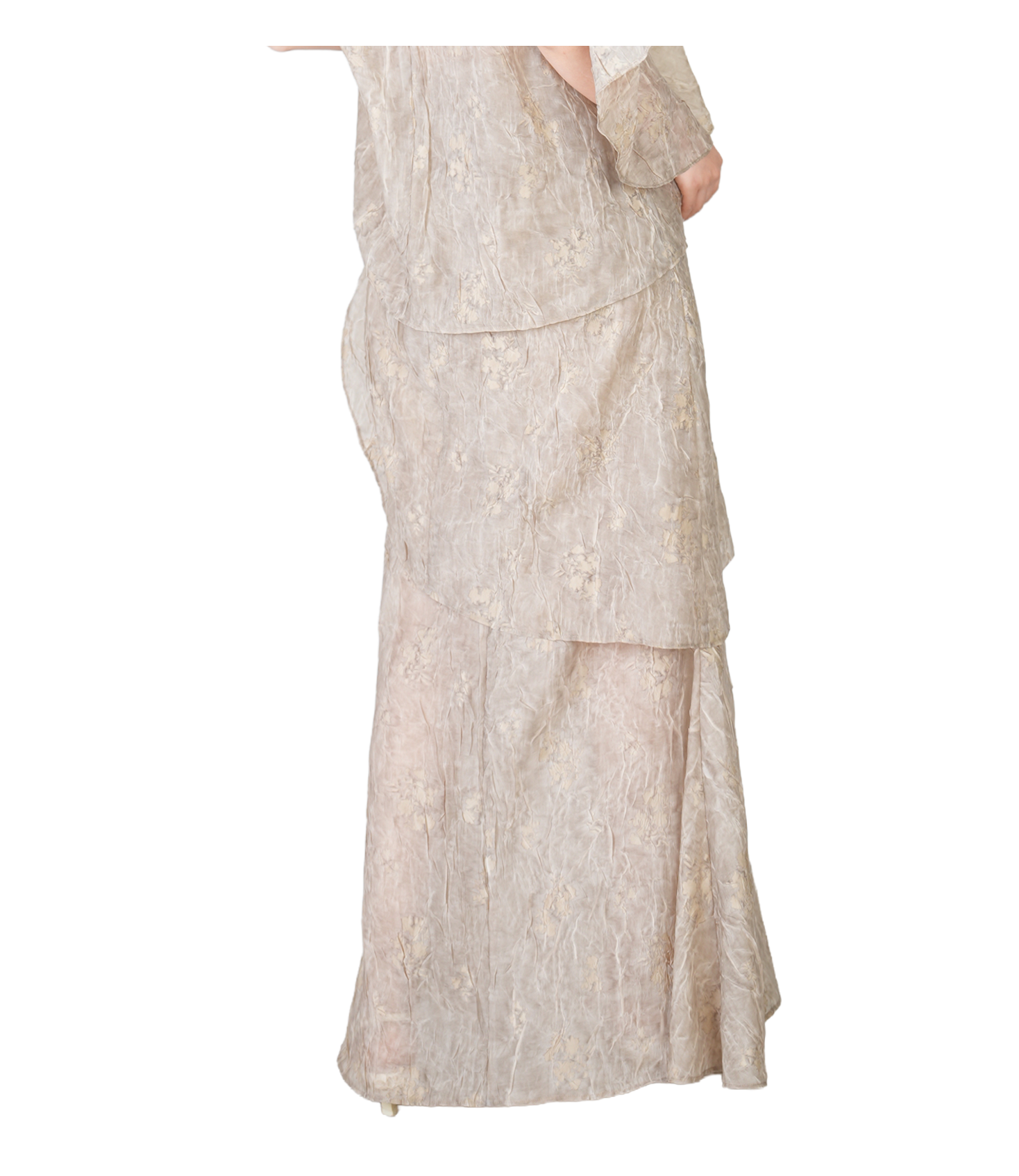 Champagne Jacquard Layered Mermaid Maxi Skirt / 4041301