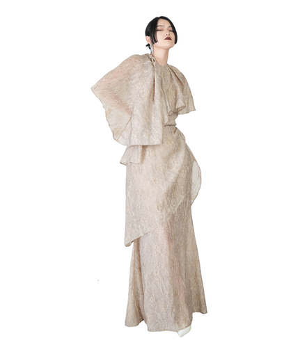 Champagne Jacquard Draped Cape Top / 4041301