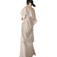 Champagne Jacquard Layered Mermaid Maxi Skirt / 4041301