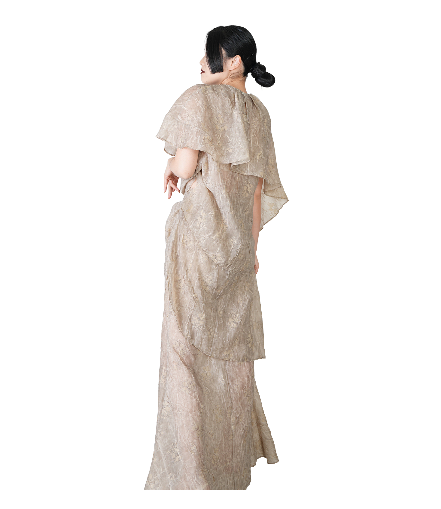 Champagne Jacquard Layered Mermaid Maxi Skirt / 4041301
