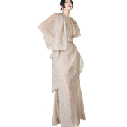 Champagne Jacquard Layered Mermaid Maxi Skirt / 4041301