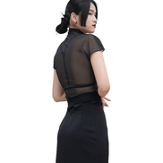 Sheer Mesh Turtleneck Flutter-Sleeve Top / 4042408