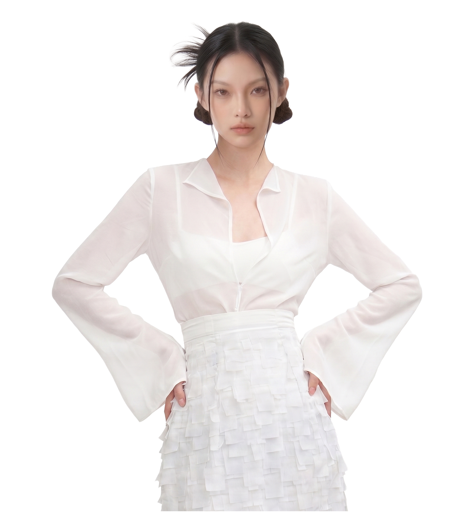 Mist Sheer Flare-Cuff Open Shirt / 4050103