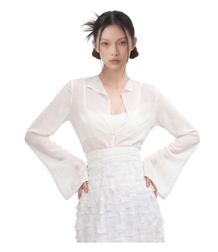 Mist Sheer Flare-Cuff Open Shirt / 4050103
