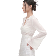 Mist Sheer Flare-Cuff Open Shirt / 4050103