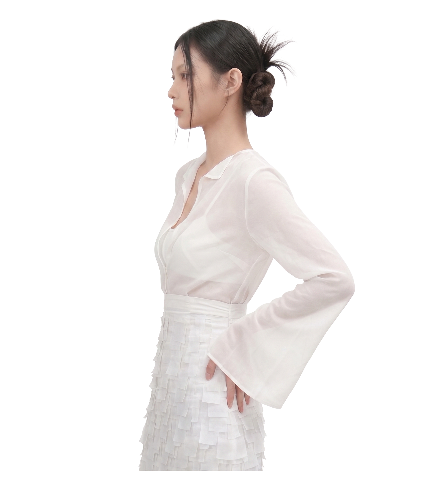 Mist Sheer Flare-Cuff Open Shirt / 4050103