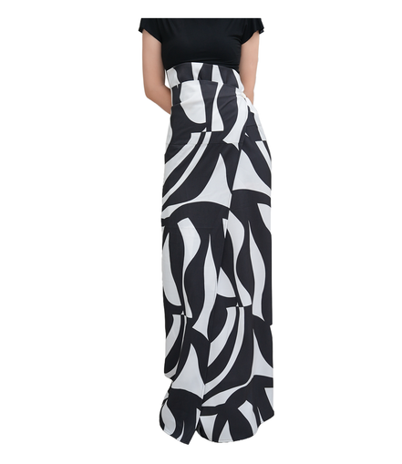 Abstract Swirl Print High-Waist Mermaid Maxi Skirt / 4051504