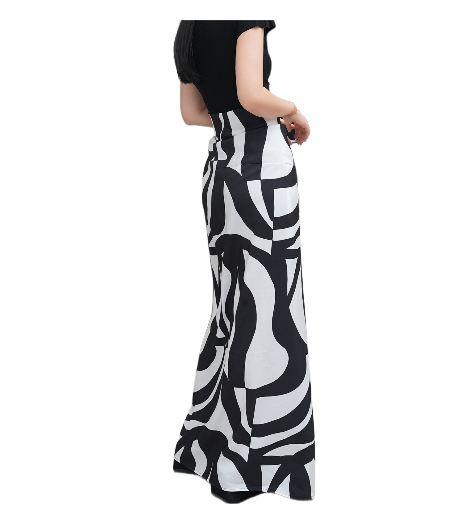 Abstract Swirl Print High-Waist Mermaid Maxi Skirt / 4051504