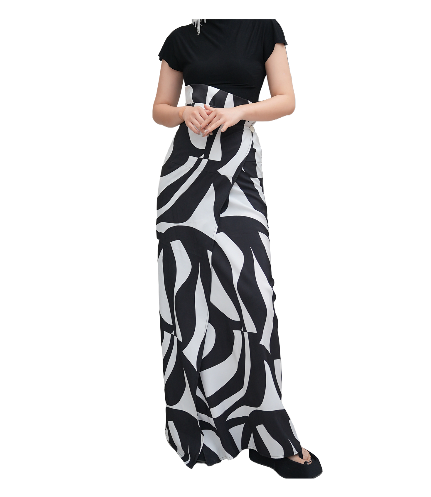 Abstract Swirl Print High-Waist Mermaid Maxi Skirt / 4051504