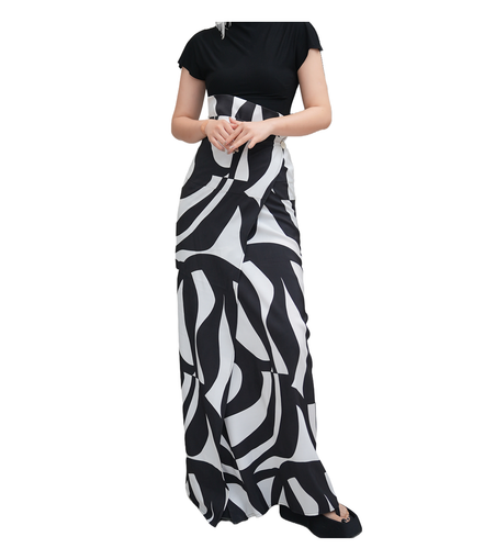 Abstract Swirl Print High-Waist Mermaid Maxi Skirt / 4051504