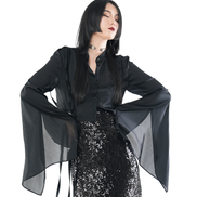 Sheer Chiffon Oversized Flare-Sleeve Blouse / 4071701